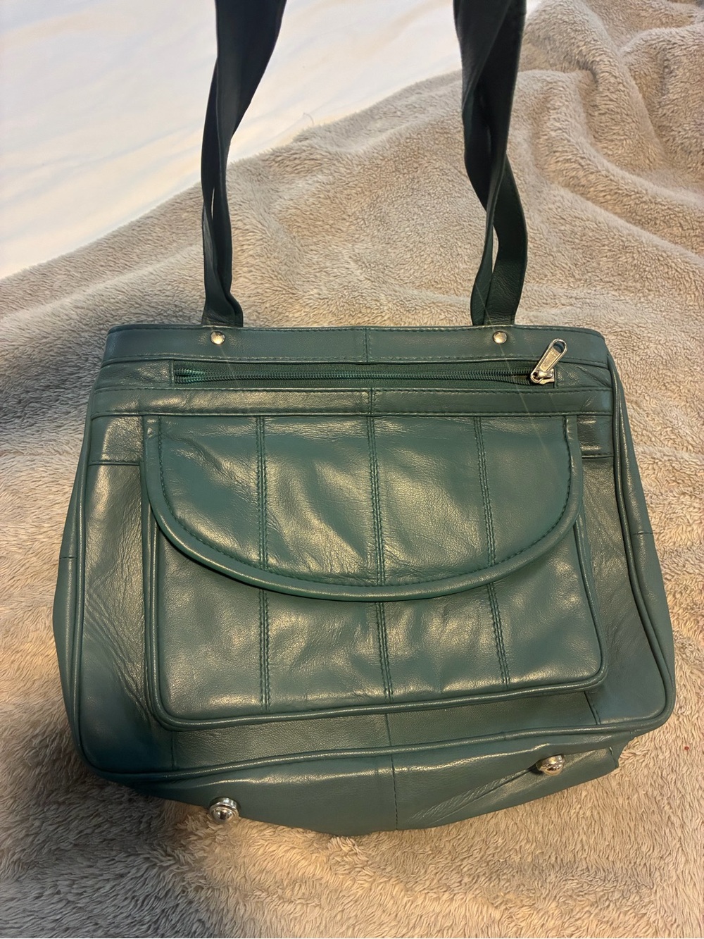 Classic Teal Shoulder Tote Bag - Women's Leather-Style